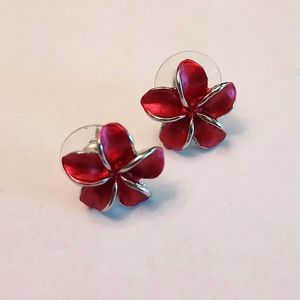 Red Floral Petal Stud Earrings - Women Jewelry Earrings